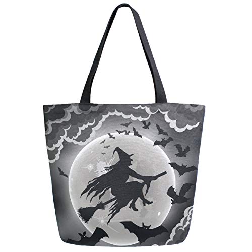 Chic Funny Cute Pattern Big Handle Extra Large Shoulder Tote Bag for Beach Travel Weekender Gym Grocery Shopping - style: Witch