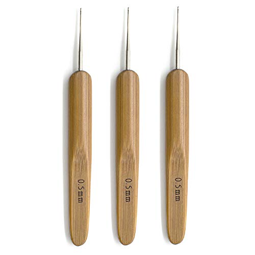 AUEAR, 3 Pack Crochet Hook Dreadlock for Hair 1 Lock Needle with Bamboo Handles Dreads Braid Craft (0.5 mm Diameter) - color: 0.5 mm, size: 3 Pack