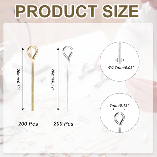 PATIKIL 0.8 Inch Eye Pins, Jewelry Making Headpins Straight Pins Findings Bendable for DIY Craft Bracelet Necklace Earring Pendant Making Supplies-400Pcs(Silver Gold) - color: Silver Gold, size: 0.8 Inch