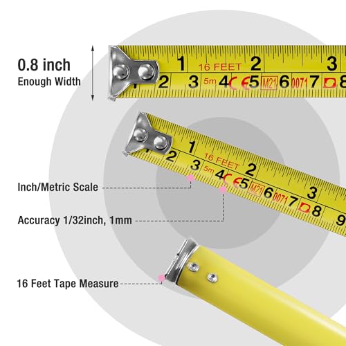 WORKPRO 16FT Pink Tape Measure, Inch/Metric Easy Read Measuring Tape | Retractable Lightweight Measurement Tape Accuracy 1/32, 1mm for Engineer,with Thumb Lock, Belt Clip, Rubber Protective Casing - color: Pink, size: 4.9 m