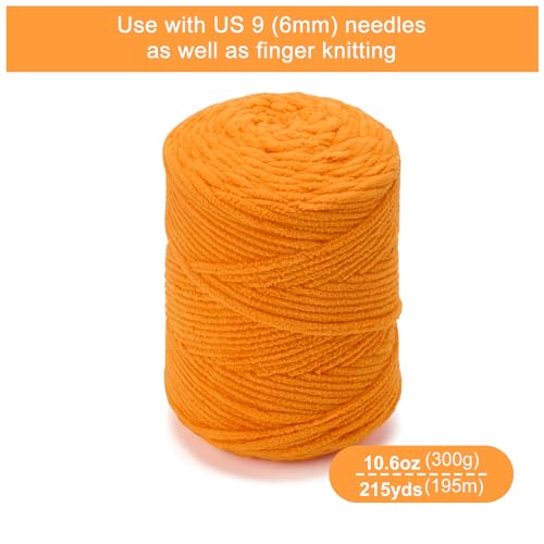Chunky Chenille Yarn #6 Super Bulky Soft Fluffy Crochet | Easy care & beginner-friendly. Choose 0.66lb or 1.76lb. Perfect for blankets, hats, scarves, home decor. Machine washable. - color: Orange, size: 0.66LB/215yds
