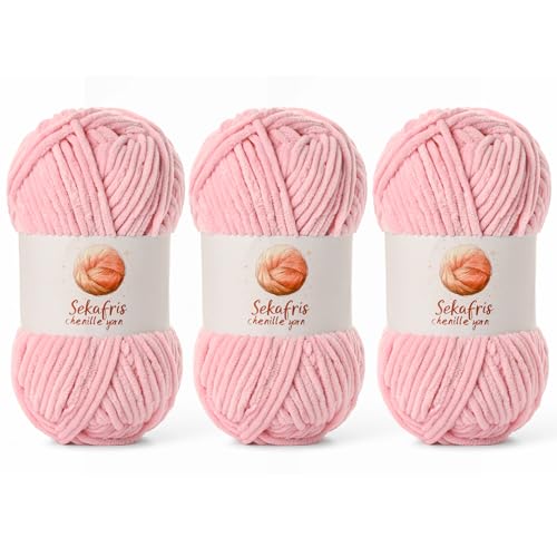 Chenille Yarn for Crocheting, Size 5 Bulky,3 Peach Pink | 300g/393yds Soft Chunky Velvet Yarn for Crochet and Knitting,Fluffy Baby Yarn for Amigurumi,Blankets and DIY Crafts. - color: 3 Peach Pink
