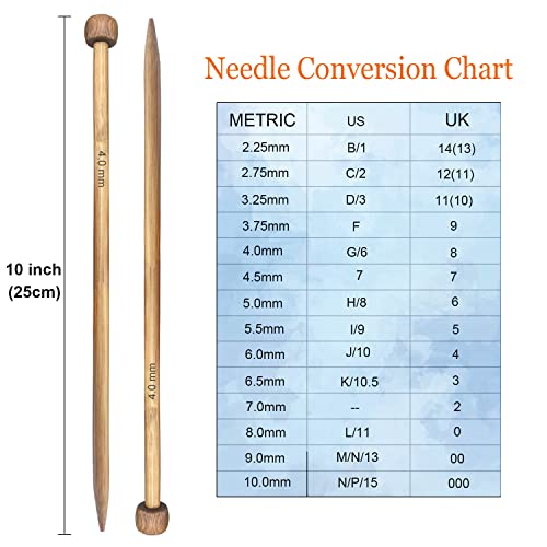 Mdoker Bamboo Knitting Needle Straight Single Pointed Sweater Knitting Needles 10-inch Length for Handmade DIY Knitting Projects,Size US 11(8mm) - size: US-11-(8mm)
