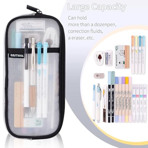 EASTHILL Grid Mesh Pen Pencil Case with Zipper Clear Makeup Color Pouch Cosmetics Bag Multi-Purpose Travel School Teen Girls and Boys Transparent Stationary Bag Office Organizer Box for Adluts(White - color: White