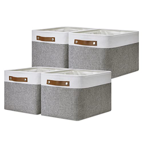 DULLEMELO Fabric Baskets for Storage, Office, Home,Nursery,Organizing Baskets for Shelves, Bedroom, Toys,Gift,Fabric Storage Basket with Handles(White&Grey,L-15"x11"x9.5",4-Pack) - color: White&Grey, size: L-15"x11"x9.5"