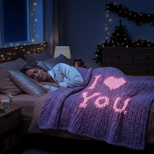 8 Pack Chunky Chenille Yarn for Hand Knitting, Glow in The Dark, Lavender | 8-pack jumbo chenille yarn with 1 glow-in-the-dark skein! Ultra-soft, fast to hand knit & perfect for DIY cozy gifts - color: Pink Glow+Lavender