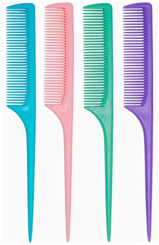 4 Pcs Rat Tail Comb Set for Women -Fine Tooth Styling comb with Pick, Anti-Static Heat Resistant Teasing Comb,Professional Hair Parting Tools for Smooth Detangling, Updos & Salon-Perfect Hairstyles. - color: Blue-Pink-Green-Purple