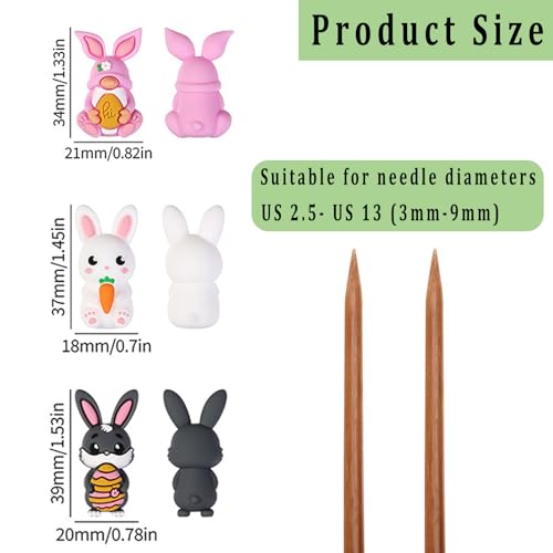 6pcs Rabbit Knitting Needle Stoppers, Knitting Needle Point Protectors, Knitting Needle End Caps, Knitting Accessories and Gadgets - color: black+white+pink rabbit