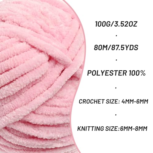 3 Pack Fluffy Chenille Yarn for Crocheting, Chunky Velvet Yarn for Crochet Amigurumi, Baby Yarn for Crocheting Soft Blanket, 262.4yds /10.5 oz Bulky Yarns for Crafts/Hats/Shoes/Socks (3 Peach Pink) - color: 3 Peach Pink
