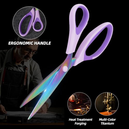 Titanium Coating Sewing Scissors Bundle, Professional Fabric Scissors Set, Ultra-Sharp Stainless Steel Blades, Ergonomic Handle, Great for Tailor, Embroidery, Craft (Colorful) - color: Colorful
