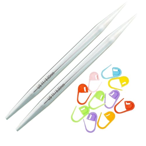 Lykke Flight 5in US 11 (8 mm) Interchangeable Knitting Needle Tipss | Requires Standard Cables, Stainless Steel, Semi-Sharp, Short Taper Points, 10 Colorful Stitch Markers - size: US 11 (8 mm) 5in.