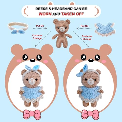 LoopMap Amigurumi Crochet Kit for Beginners with Removable Dress & Video Tutorials, DIY Bear Making Kit Includes Premium Yarn & Tools, Creative Gift for Adults Teens (Blue) - color: blue, style: Bear K01