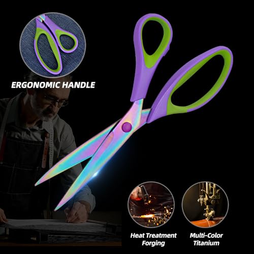 Titanium Coating Sewing Scissors Bundle, Professional Fabric Scissors Set, Ultra-Sharp Stainless Steel Blades, Ergonomic Handle, Great for Tailor, Embroidery, Craft, 9.1"/8.4"/5.5"/4.4" - color: Purple