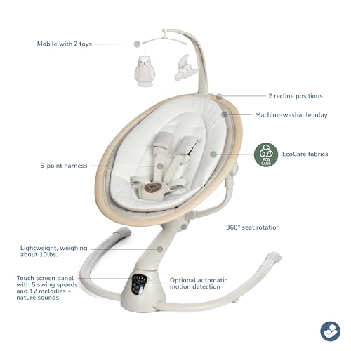 Maxi-Cosi Cassia Smart Baby Swing for Infants, Portable, Foldable Infant Swing with Music, 360 Rotation, 5 Speeds, 12 Melodies, EcoCare Fabric, Auto Motion Sensor, 2 Reclines, Classic Oat - color: Classic Oat
