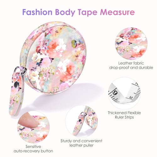 Two-Piece Sewing Tape Measure，Colour Printed Small Retractable Soft Measuring Tape for Tailor Cloth Fabric Body Measurements. - color: Flower Three
