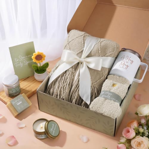 Get Well Gifts for Women After Surgery, Sending Sunshine Relaxing Gift Baskets for Mom Women Her Best Friend Wife Daughter Birthday Gifts Self Care Kit, Get Well Soon Spa Basket Care Package - color: Camel
