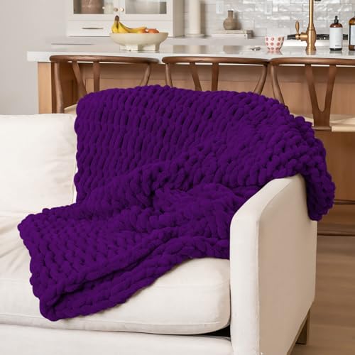 10 Pack Deep Purple Fuzzy Chunky Yarn for Hand Knitting, Bulky Thick Fluffy Chenille Yarn for Crocheting, 260yds/70.5oz Jumbo Crochet Yarns, Soft Chunky Knit Blanket Yarn for Crochet - color: 10 Deep Purple