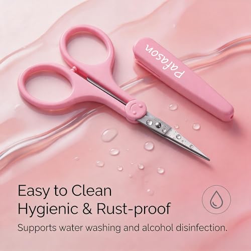 PAFASON Small Travel Sewing Crafting Scissors Set Straight Curved Tip | Stainless Steel for Quilting DIY Knitting Embroidery Cross Stitch Crochet Thread Yarn Paper Detail Cutting Safety Case - color: Curved 3.5in Red + Straight 4in Pink