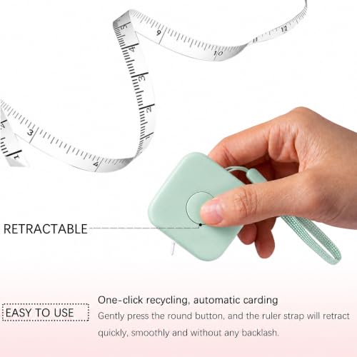 SlowVibes Bling Green Diamond Retractable Body Measuring Tape, 60 Inch | Dual-sided vinyl cloth tape with rope for waist, fabric,body measurements, sewing, tailor,knitting, weight loss - color: Green