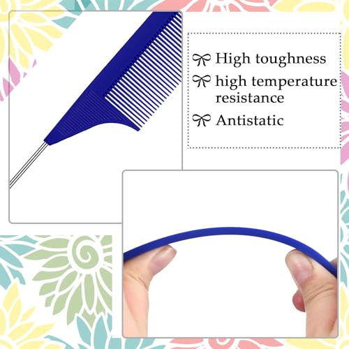 Patelai 30 Pcs Rat Tail Steel Combs Fine Tooth Bulk,Navy Blue | Long Steel Pin Pintail Bulk for Salon Hair Stylists ,Hair Teasing Fine Tooth Comb for Women,Teasing Detangling Tools - color: Navy Blue