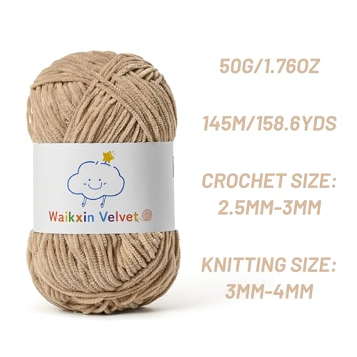 2 Pack Fluffy Chenille Yarn for Crocheting, Baby Yarn for Crocheting Soft, 100g/3.5oz Velvet Amigurumi Yarn, Fingering Weight Yarns for Crocheting Baby Blankets、DIY Craft.(2 Light Coffee) - color: [2 Light Coffee]