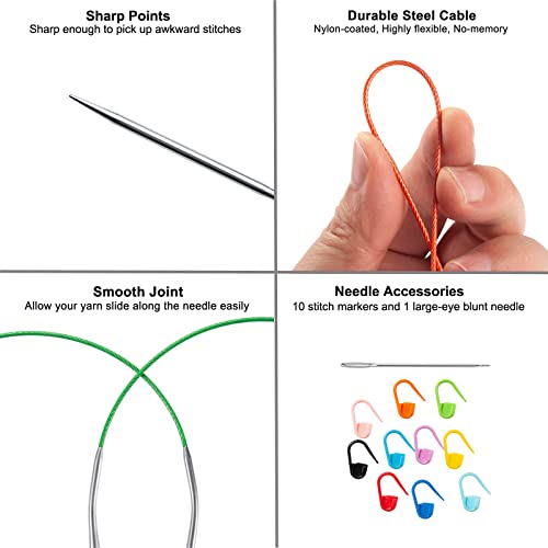 16 inch Stainless Steel Circular Knitting Needles US Size 2.5(3mm), Metal Round Knitting Needle with Magic Loop for Beginners, Fixed Circle Needles for Sock, Christmas Stockings, Hats, Booties - color: Size US 2.5 (3.0mm)