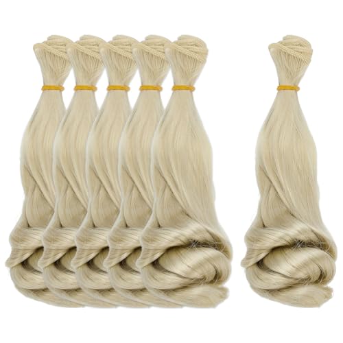6 Pcs Doll Wig 200mm Doll Curly Wigs Long Hair Extension Gold Color for Doll Making Kit Arts Supplies DIY Handmade Crafts - style: Pale Coldenrod Curly
