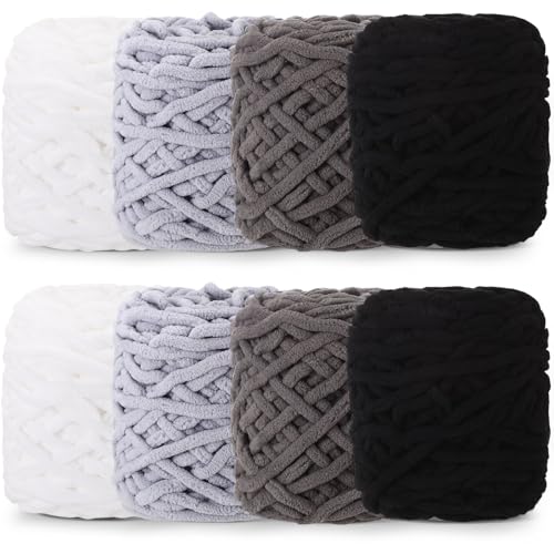 Buryeah 8 Pack Chunky Chenille Yarn for Crocheting, Dark Series | Soft Thick Fluffy Yarn for Hand Knitting, Bulky Velvet Blanket Plush for Weaving, DIY Crafts, Each 3.5 oz 55 Yards - color: Dark Series