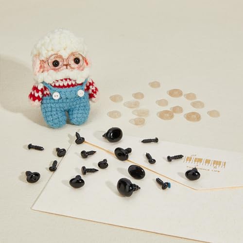 SUPERFINDINGS 250Pcs Safety Eyes and Noses with Washers 5 Size 6/8/11/14/17mm Resin Craft Doll Eyes Oval Plastic Bear Eyes and Noses for Stuffed Animals Amigurumi Craft Doll Teddy Bear Supplies