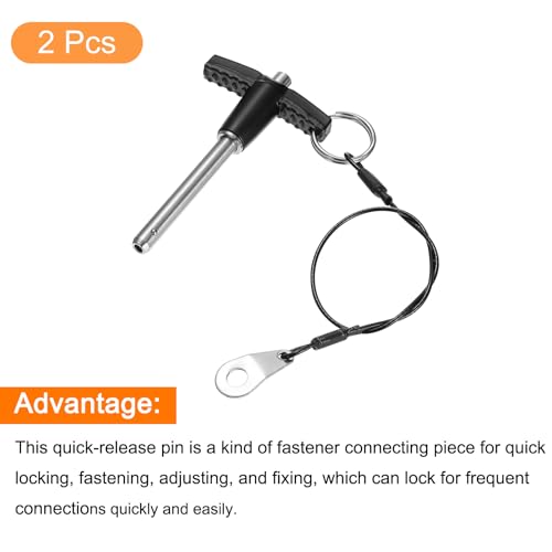 uxcell 2Pcs T Handle Lock Pins, 6mm x 40mm Usage Length Stainless Steel Push-Button Quick Release Pin - size: 6mm x 40mm
