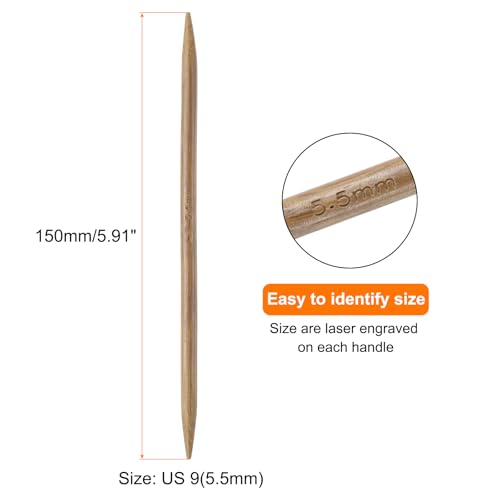 HARFINGTON 5Pcs Bamboo Knitting Needles Double Pointed Size US 9(5.5mm) Carbonized 6 Inch(15cm) Straight for Handmade Creative DIY Knitting Craft Yarn Projects - size: US 9(5.5mm)