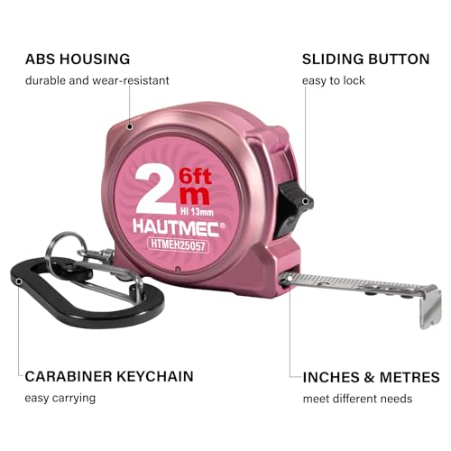 HAUTMEC Mini Tape Measure, Pink 3PCS 6ft/2m Small Measuring Tape, Metric & Imperial Scales, Retractable Pocket Keychain Measurement,ABS Protective Casing, Suitable for Homeowners, 25057 - style: Pink-2m