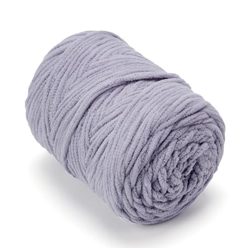 Chunky Chenille Yarn #6 Super Bulky Soft Fluffy Crochet | Easy care & beginner-friendly. Choose 0.66lb or 1.76lb. Perfect for blankets, hats, scarves, home decor. Machine washable. - color: Grey, size: 0.66LB/215yds