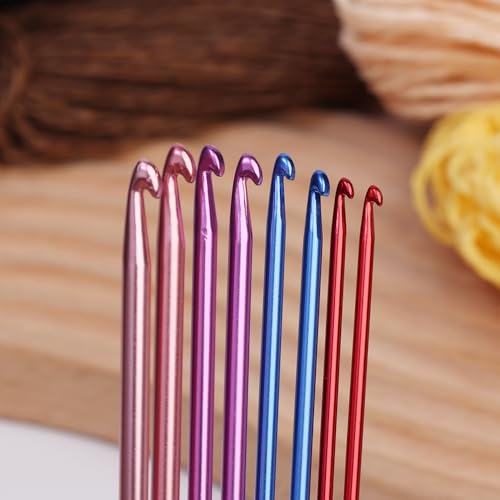 8pcs Colorful Crochet Hook Set Aluminum Handle Knitting Crochet Needles Sweater DIY Hooks Set Metal Sewing Hook Knitting Tool