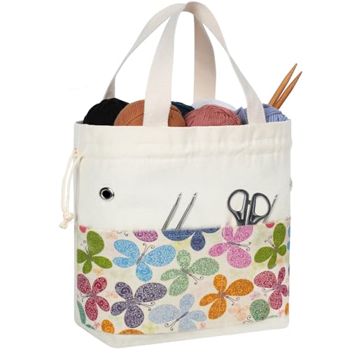 TOGETRUE Yarn Bag, Knitting Crochet Tote Bag, Yarn Storage Bags Organizer, Crochet Bags for Crocheting Project, Store Skein Ball, Short Knitting Needle (Medium,Butterfly) - color: Butterfly, size: Medium