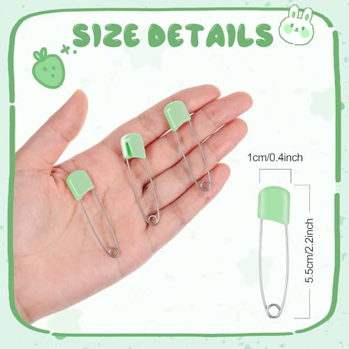 WILLBOND 50 Pcs Large Safety Pins for Clothes,with Bag, Light Green | Plastic Head with Locking Closures, Heavy Duty Nappy Pins Hooks, 2.2 Inch Fasteners, Stainless Steel, Velvet Bag - color: Light Green