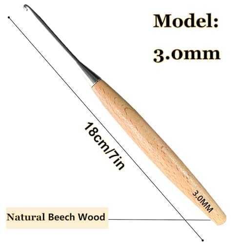 Beech Wood Crochet Hooks, 3mm Ergonomic Handle Long Crochet Needles | Comfortable Smooth Crochet Hooks Perfect for Hand DIY Crocheting Yarn, for Beginners and Experienced Crochet Lovers - size: 3mm