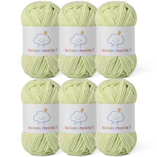 6 Pack of Skinny Chenille Yarn for Crocheting, Amigurumi Yarn&Baby Yarn for Crocheting Soft,10.58oz/656yds Fluffy Fingering Weight Velvet Yarn for DIY Crafts&Baby Blankets.(6 Fresh Green) - color: 6 Fresh Green