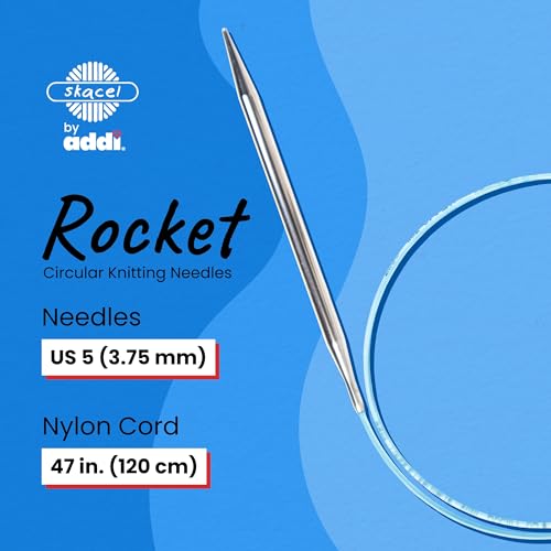 skacel by addi Circular Knitting Needles, 47 Inch (120 cm) Rocket Round Brass Knitting Needle Pair with Nylon Cord, 3.75 mm (US Size 5) - size: 3.75 mm