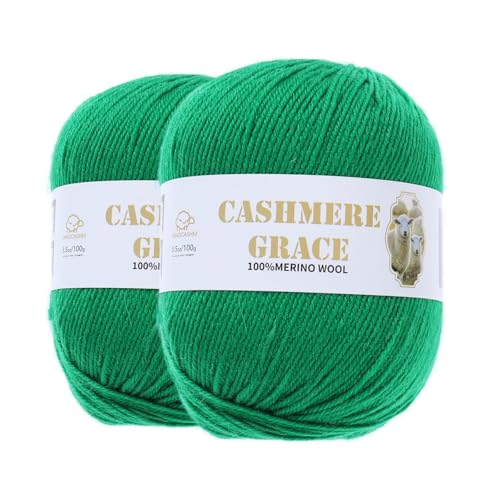 100% Pure Natural Merino Wool Yarn (4ply) - Each Ball 3.5 OZ/Approximately 320 Yards - Hand-Knitting/Crochet/Knitting - Soft and Non-irritating [2 Ball Set] (Green) - color: Green
