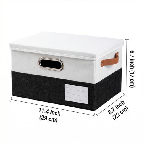 PRANDOM Storage Bins with Lids [3-Pack] Linen Fabric Foldable Storage Boxes Organizer Containers Baskets Cube with Cover for Bedroom Closet Office Black & White（11.4X8.6X6.7 - color: Black & White, size: S(3-Pack)