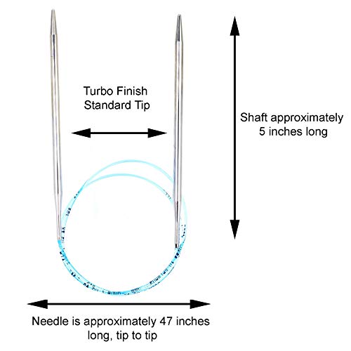 addi Skacel Turbo Original 47 Inch US 3 (3.25mm) Circular Knitting Needles | Ultra-Slick Finish, Slightly Blunt Tip, Memory-Free Blue Cords, Seamless & Snag-Free Joins, 10 Stitch Markers - size: US 03 (3.25mm), 47 in. (120cm)
