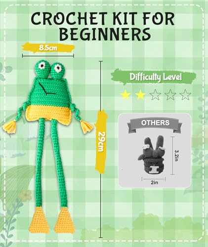 Totiro Crochet Kit for Beginners, Long-Legged Frog Amigurumi Starter Kit, Easy DIY Craft Set with Step-by-Step Video Tutorials, Animal Crochet Pattern Learning Kit for Teens Adults Birthday Gift - color: Frog