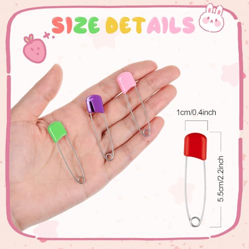 WILLBOND 100 Pcs Large Safety Pins for Clothes,with Bag, Multicolored | Plastic Head with Locking Closures, Heavy Duty Nappy Pins Hooks, 2.2 Inch Fasteners, Stainless Steel, Velvet Bag - color: Multicolored