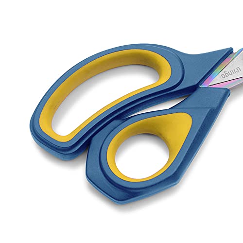 LIVINGO Fabric Scissors 8.5" Titanium Sewing Shears All Purpose | Heavy Duty Forged Steel Blade, Comfort Grip Handle, Dressmaking Leather Craft Cutting - color: Navy Blue/Yellow, size: 8.5"