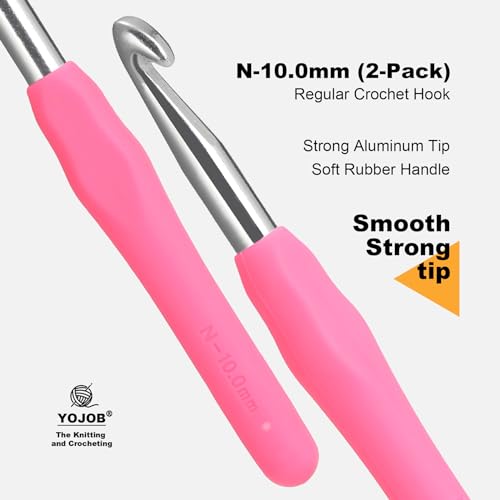 2Pcs 10mm Large Crochet Hooks, Ergonomic Crochet Hook for Arthritis and Beginners, Extra Long, Smooth, Comfortable (Size N / 10.0mm) - size: 10.0mm