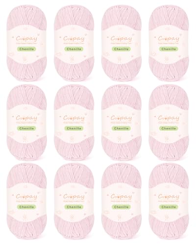 Coopay Skinny Chenille Yarn, Soft Yarn for Crochet & Knitting, Lotus | Crochet Yarn Set - 600g Total, Soft Velvet Yarn for Colorful Crafts, Blankets, Plush Dolls, Decorative Handmade Works - color: Light Lotus, size: #2 Thin