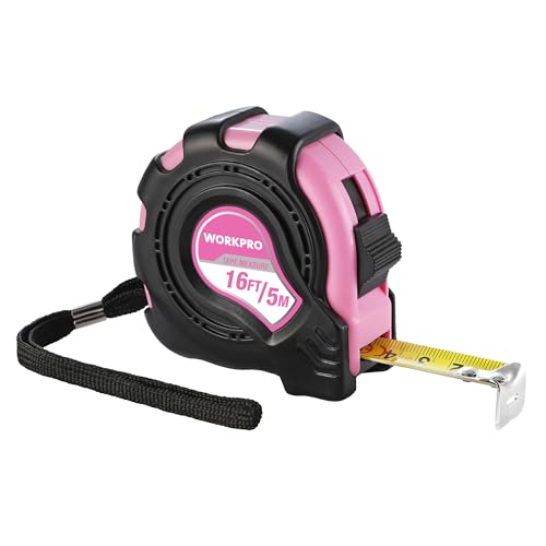 WORKPRO 16FT Pink Tape Measure, Inch/Metric Easy Read Measuring Tape | Retractable Lightweight Measurement Tape Accuracy 1/32, 1mm for Engineer,with Thumb Lock, Belt Clip, Rubber Protective Casing - color: Pink, size: 4.9 m