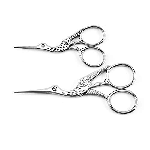 2PCS Vintage Stork Shape Sewing Scissors Stainless Steel Scissors | Metal Tailor Scissors Sharp Sewing Shears for Embroidery, Craft, Art Work & Everyday Use (Silver) - color: Silver