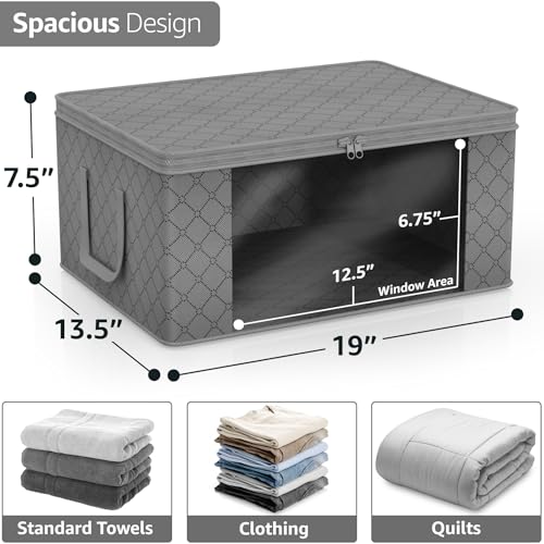 Sorbus Medium Clothes Storage Bags - Foldable Blanket Storage Bins for Organizing Bedroom, Closet, Clothing, Comforter, Organization with Clear Window, Lids and Carry Handles - Set of 6 - color: Gray, size: 6 Pack Large